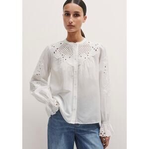 ME+EM White Broderie Eyelet Lace Embroidered Blouse Cotton Voile 2 XS Cottage